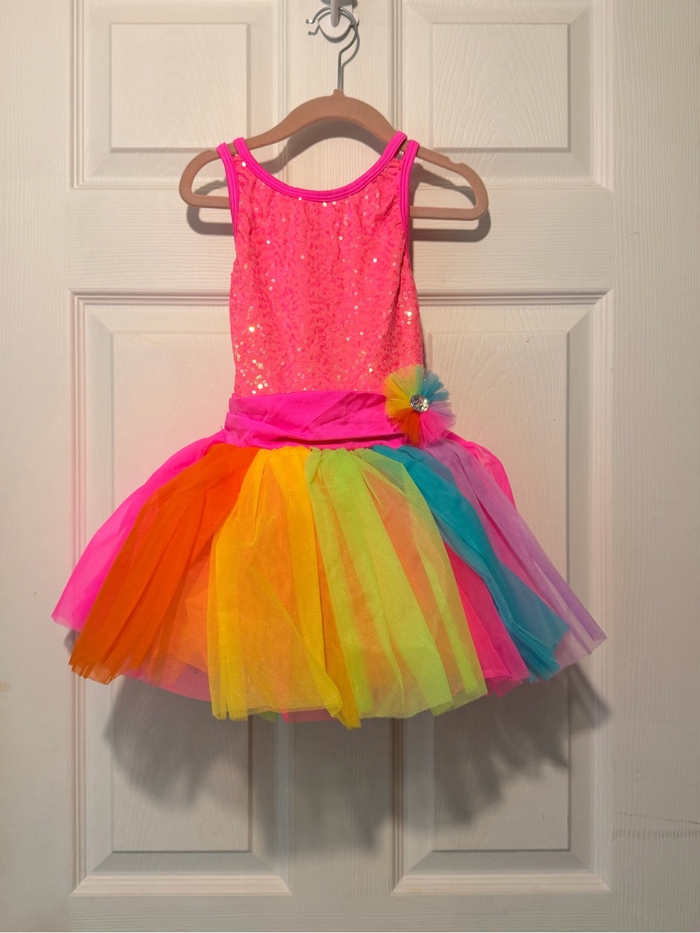 Revolution Neon Pink Sequin Rainbow Tulle Dance Costume